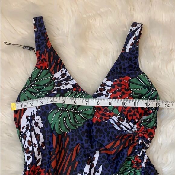 Tropical Forest Lace Up Waist One Piece Swimsuit M - Picture 6 of 13